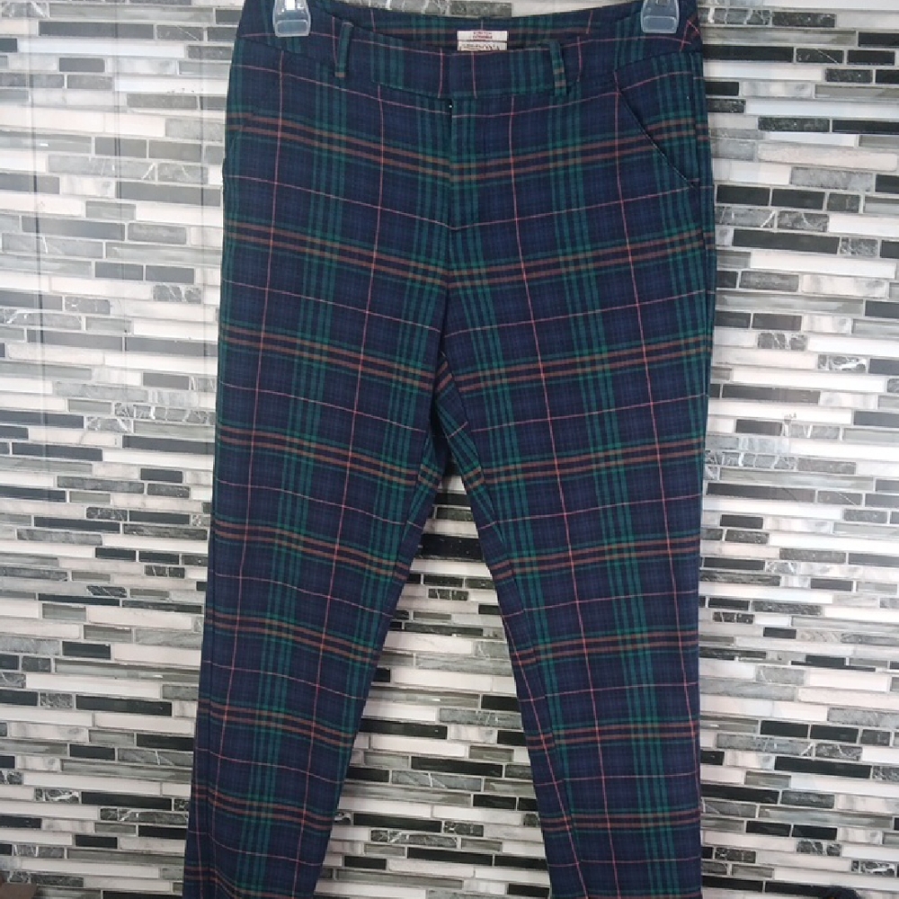 Merona Womens 6 Plaid Pants Y2k Holiday Navy Green Cropped Trousers